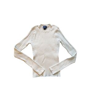 Scoop White Ribbed Knit Crew Neck Long Sleeve Sweater XS 2309005A